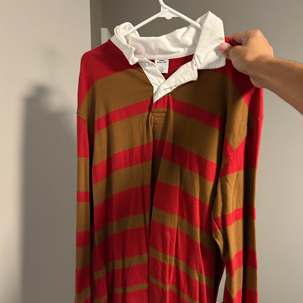 Urban Outfitters Red and Brown Rugby Shirt
